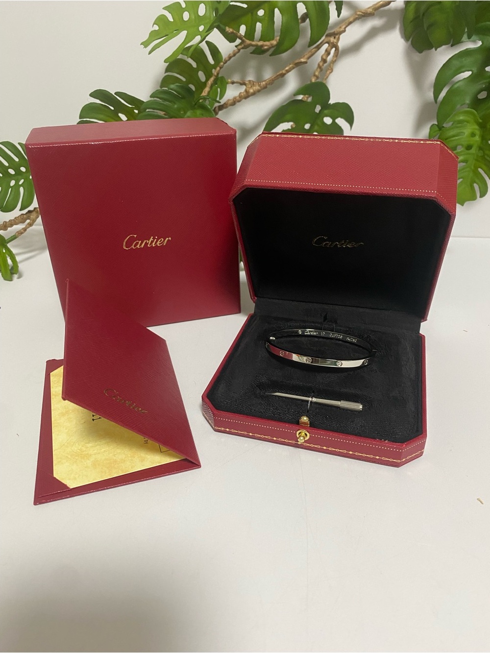 Cartier Black and Silver Love Bracelet with Red Box